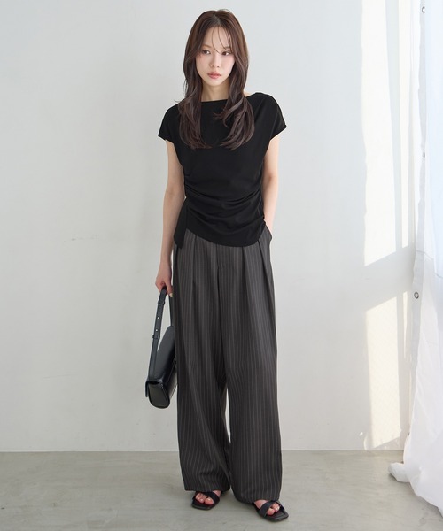 スラックス パンツ 「新色追加」タックボリュームワイドスラックス