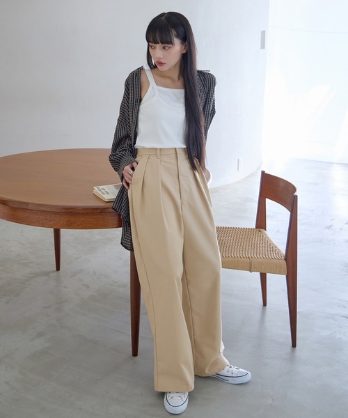 スラックス パンツ 「新色追加」タックボリュームワイドスラックス