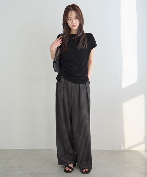 ワイドパンツ スラックス パンツ 「新色追加」タックボリュームワイド