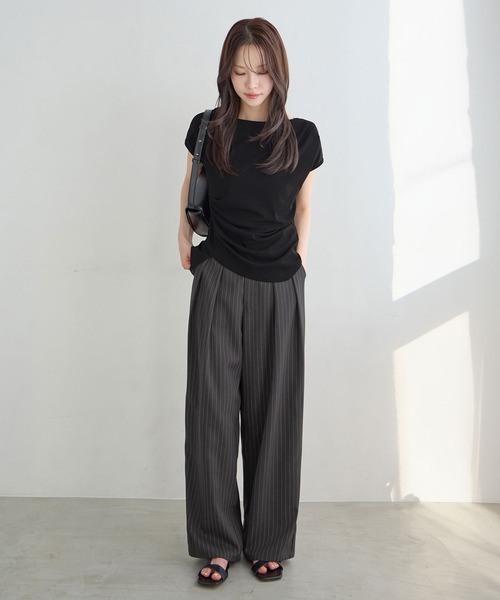 ワイドパンツ スラックス パンツ 「新色追加」タックボリュームワイド