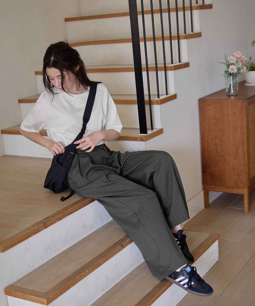スラックス パンツ タックボリュームワイドスラックス
