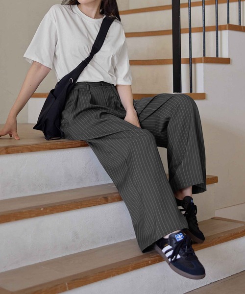 スラックス パンツ タックボリュームワイドスラックス