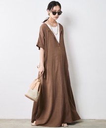 Spick and Span ローンティアードマキシワンピース　新品　ブラウン CHIC STYLE（シックスタイル） ワンピース レーヨン麻2WAYフレンチ