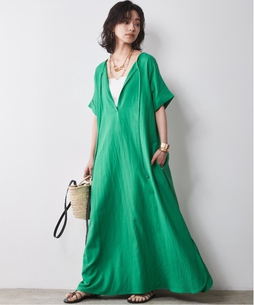 CHIC STYLE ワンピース レーヨン麻2WAYフレンチスリーブマキシ