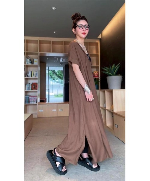 CHIC STYLE ワンピース レーヨン麻2WAYフレンチスリーブマキシ