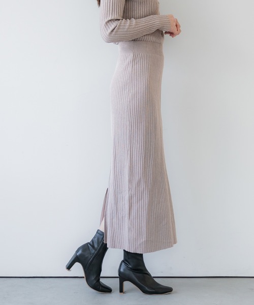 coca（コカ） ロング スカート メランジニットスリットスカート 