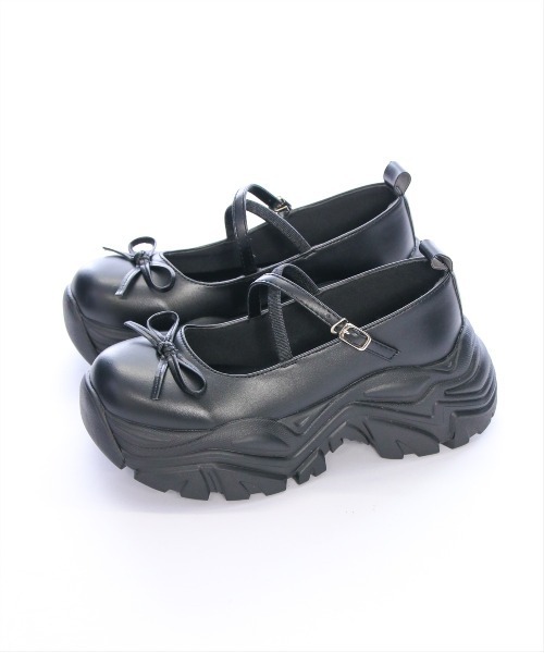 clear パンプス リボン付き厚底メリージェーンスニーカーサンダル