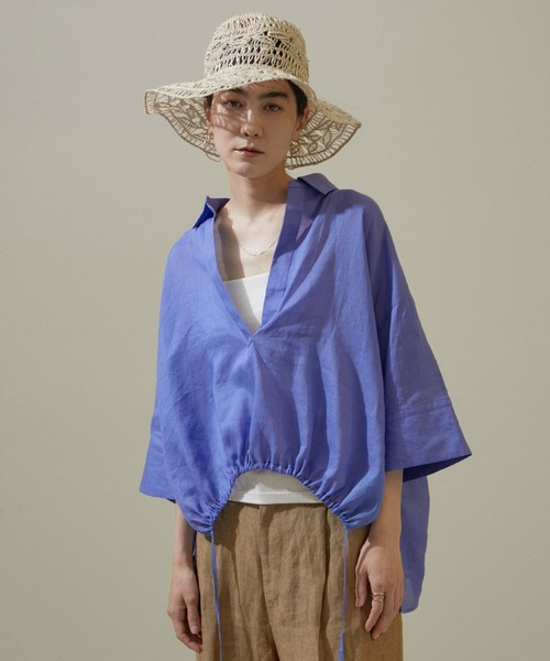 「SALON adam et rope'」 7分袖ブラウス FREE ネイビー レディース SALON adam et rope' 「SALON rope'」 7分袖ブラウス FREE