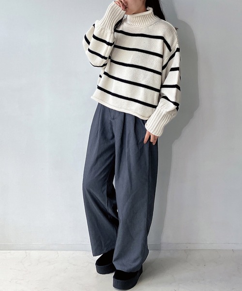 「AS KNOW AS plus」 長袖ニット FREE ダークグリーン レディース_画像6