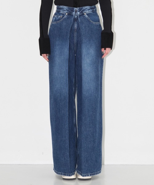 JOHN LAWRENCE SULLIVAN ワイドレッグデニム Washed denim wide pants