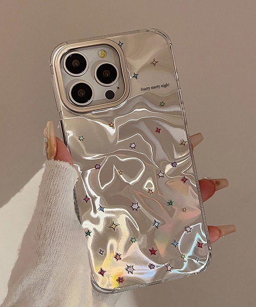 c.u.l スマホケース キラキラ 星 シルバー iPhoneカバー アイフォン