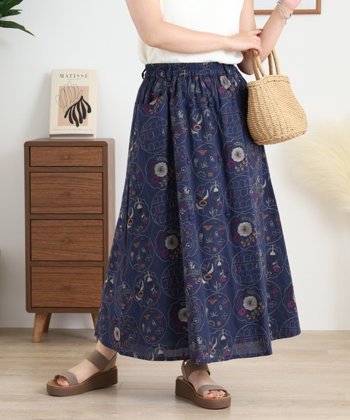 スカート EMAGO リメイク総柄刺繍スカート