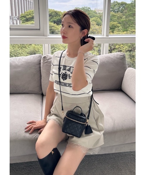 FRAY I.D パンツ レースヘムレザーライクショートパンツ