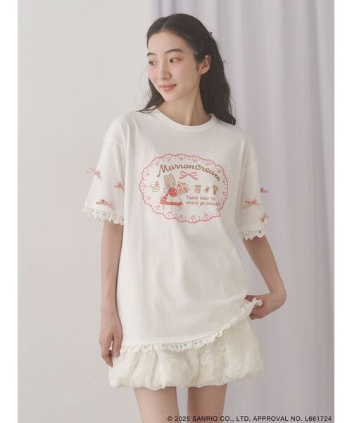 tシャツ マロンクリームribbonスリーブTee レディース