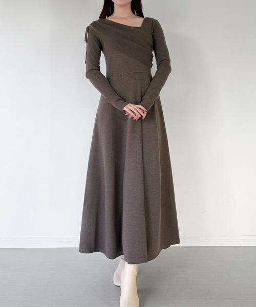 mipiarl ワンピース 2wayネックドレープフレアニットワンピース