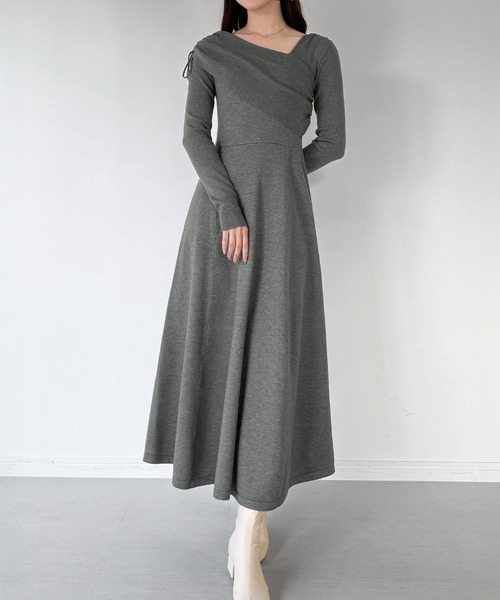 mipiarl ワンピース 2wayネックドレープフレアニットワンピース