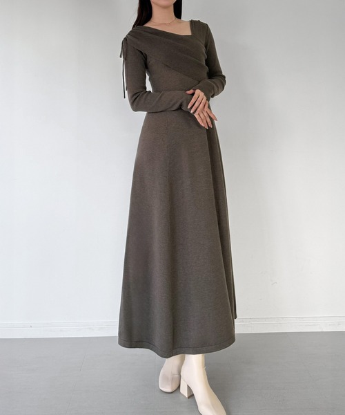 mipiarl ワンピース 2wayネックドレープフレアニットワンピース