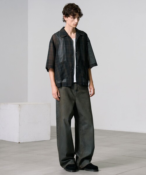 ★SALE picone シアーシャツジャケット PUBLIC TOKYO シャツ シアーチェックシャツジャケット メンズ