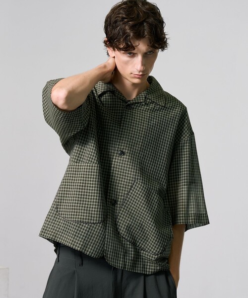 ★SALE picone シアーシャツジャケット PUBLIC TOKYO シャツ シアーチェックシャツジャケット メンズ