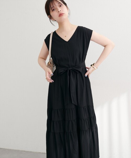 極美品☆ジャーナルスタンダードレサージュ 洗える Vネック ギャザーワンピース natural couture ワンピース Vネックギャザー切替ワンピース