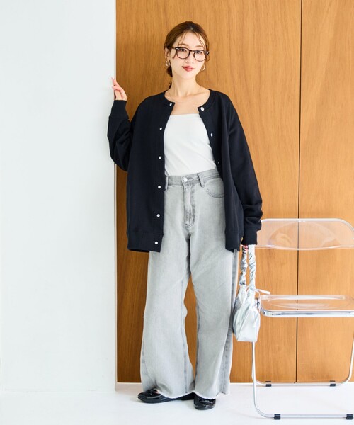 アメリカーナ×フリークスストア　スウェット　カーディガン　ブラック FREAK'S STORE カーディガン 限定展開 Relax Fit リラックス