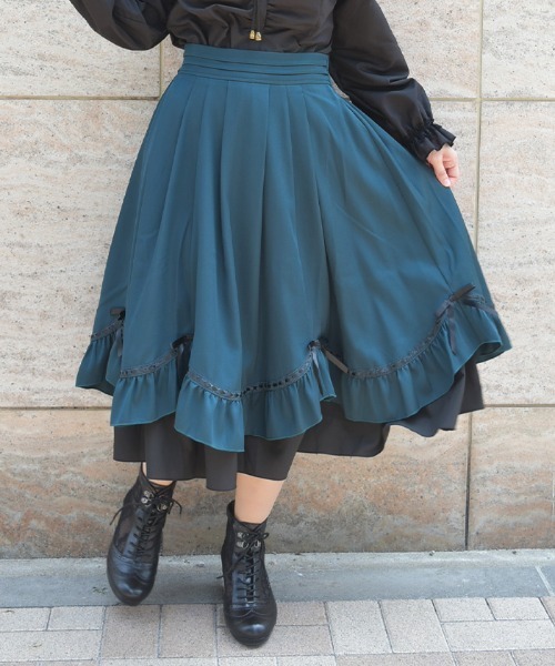 axes femme スカート ハシゴレース×リボン配色スカート