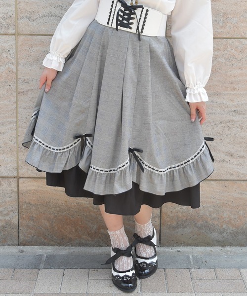 axes femme アクシーズファム ハシゴレースデザインスカート 新品未使用 axes femme スカート ハシゴレース×リボン配色スカート