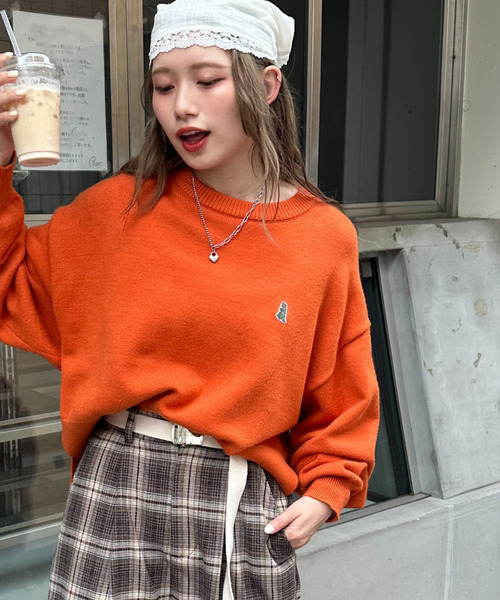 美品ナゴンスタンス　ストライプ ニットセーター 長袖 オレンジ グレー 美品ナゴンスタンス ストライプ ニットセーター 長袖 オレンジ グレー