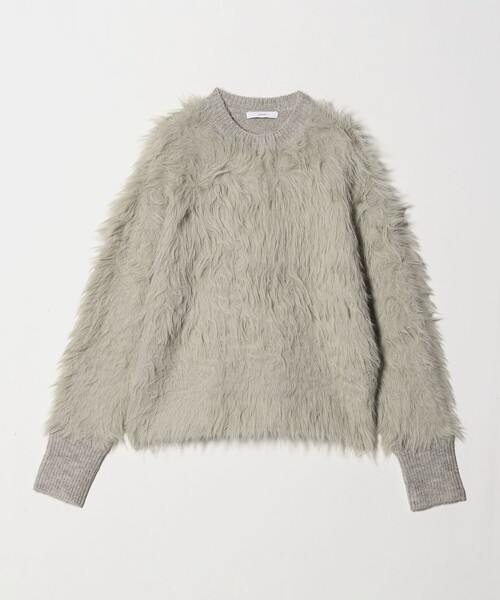 美品 アストラット ニット セーター シャギー ファー クルーネック グレー 美品 アストラット ニット セーター ファー シャギー クルーネック