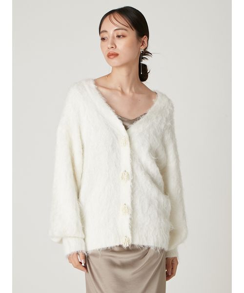 パールリボンシャギーミドルＶネックカーディガン FRAY I.D（フレイ・アイディー） カーディガン パールリボンシャギー