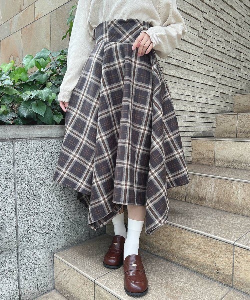 F i.n.t（フィント） スカート ランダムヘムチェックスカート
