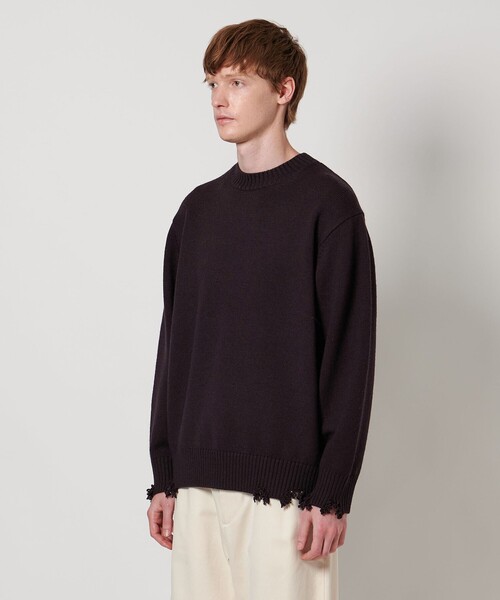 【タグ付き未使用品】LOEFF ロエフ ダメージ クルーネックニット 0 LOEFF（ロエフ） ニット セーター 「LOEFF」ダメージ クルーネック