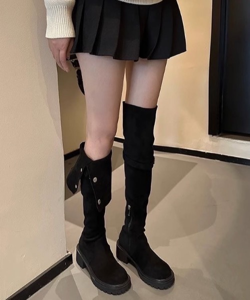 ブーツ 「2WAY・美脚」トラックソールスエードニーハイブーツ ブーツ 「2WAY・美脚」トラックソールスエードニーハイブーツ