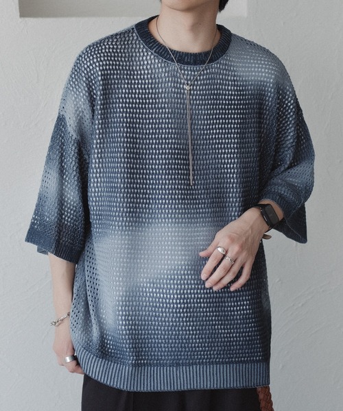 epnok 7分袖ニット SMALL グレイッシュブルー メンズ : ZOZOTOWN Yahoo