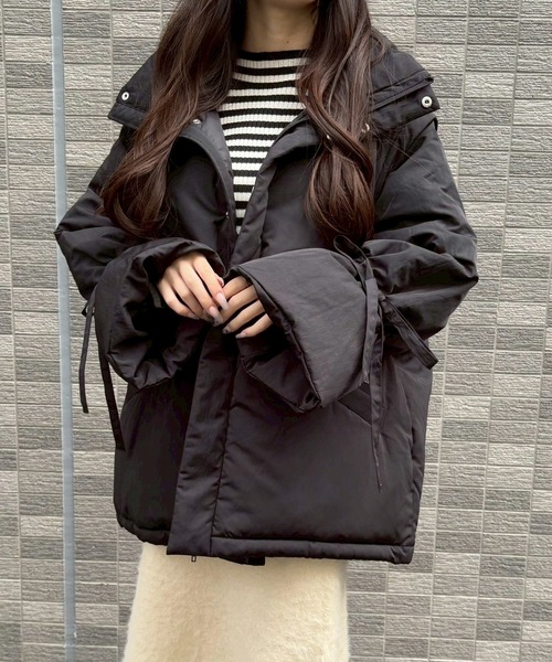 ダウンコート ダウンジャケット 2WAYリボンスリーブ中綿ジャケット