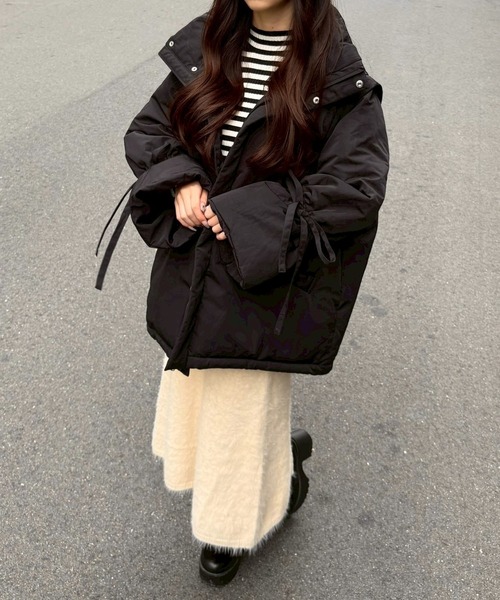 ダウンコート ダウンジャケット 2WAYリボンスリーブ中綿ジャケット