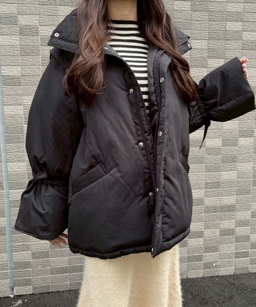 ダウンコート ダウンジャケット 2WAYリボンスリーブ中綿ジャケット