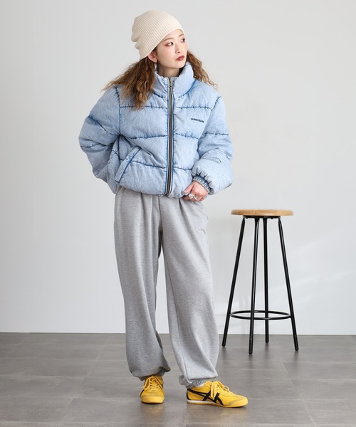 値下げ❣️新品 ❣️マンシングウェア防風 ダウンブルゾン レディース水色 9号 ダウンコート ダウンジャケット GUESS JEANS デニム パファー