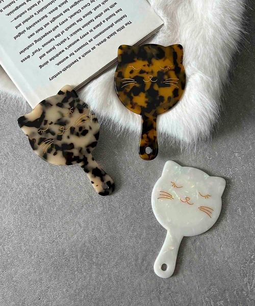 ハンドミラー スペクトロライト 天然石 手鏡猫 キャットcat