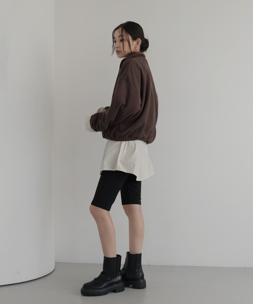 【ブラック1】半袖 スウェット ハーフジップ プルオーバー (WOMENS) hellam（ヘラム） トレーナー スウェット フリースハーフジッププル