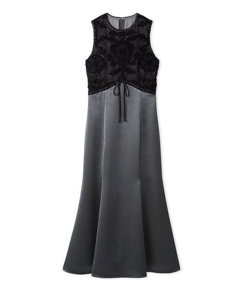 LILY BROWN ヴィンテージレーストリムサテンロングドレス 黒新品 レーストリムサテンワンピース(ミニワンピース)｜ワンピース｜LILY