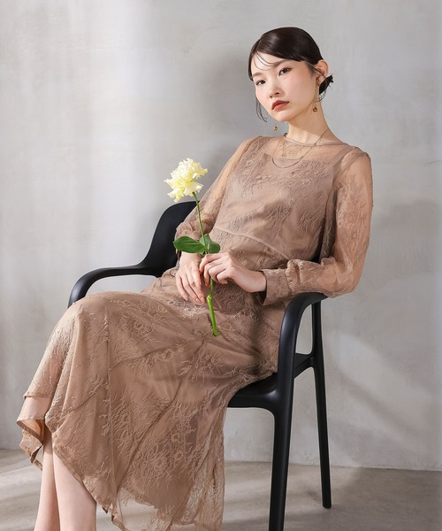 Kana ドレス 刺繍レース バックデザイン 総レース フレアワンピース