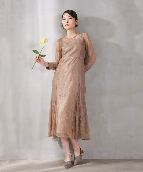 ドレス 刺繍レース バックデザイン 総レース フレアワンピース ドレス パーティー 結婚式 お呼ばれ オケージョン_16