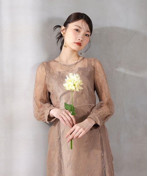ドレス 刺繍レース バックデザイン 総レース フレアワンピース ドレス パーティー 結婚式 お呼ばれ オケージョン_19
