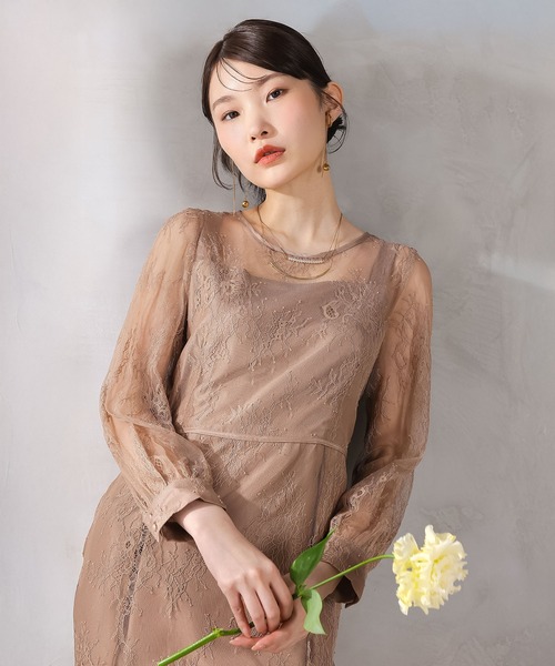 Kana ドレス 刺繍レース バックデザイン 総レース フレアワンピース