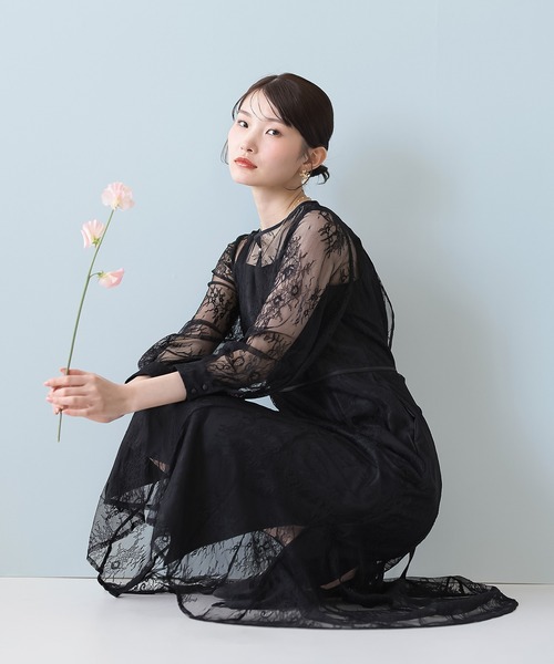 Kana ドレス 刺繍レース バックデザイン 総レース フレアワンピース