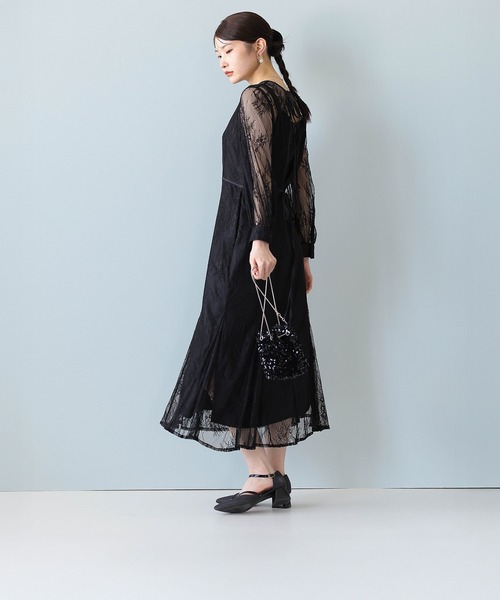 ドレス 刺繍レース バックデザイン 総レース フレアワンピース ドレス パーティー 結婚式 お呼ばれ オケージョン_11