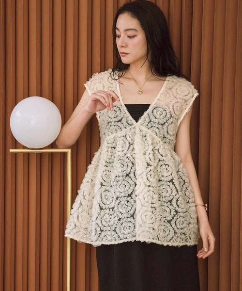 ELFRANK ベスト ジレ 「2026SS」シアーフラワーチュールチュニックジレ