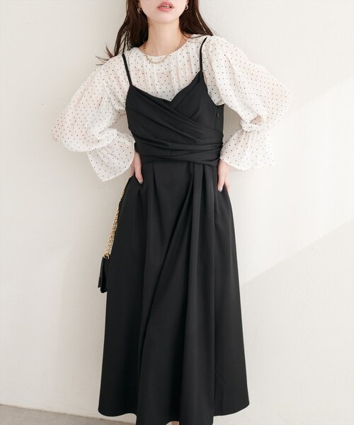 natural couture ワンピース 「osono」アシメカシュクールリボンキャミ