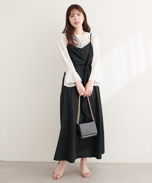 natural couture ワンピース 「osono」アシメカシュクールリボンキャミ